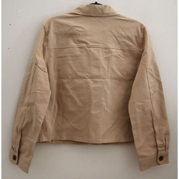 Express 09710136-0557 Women's Sz L Khaki Twill Cropped Shirt Jacket Shacket - Picture 2 of 9